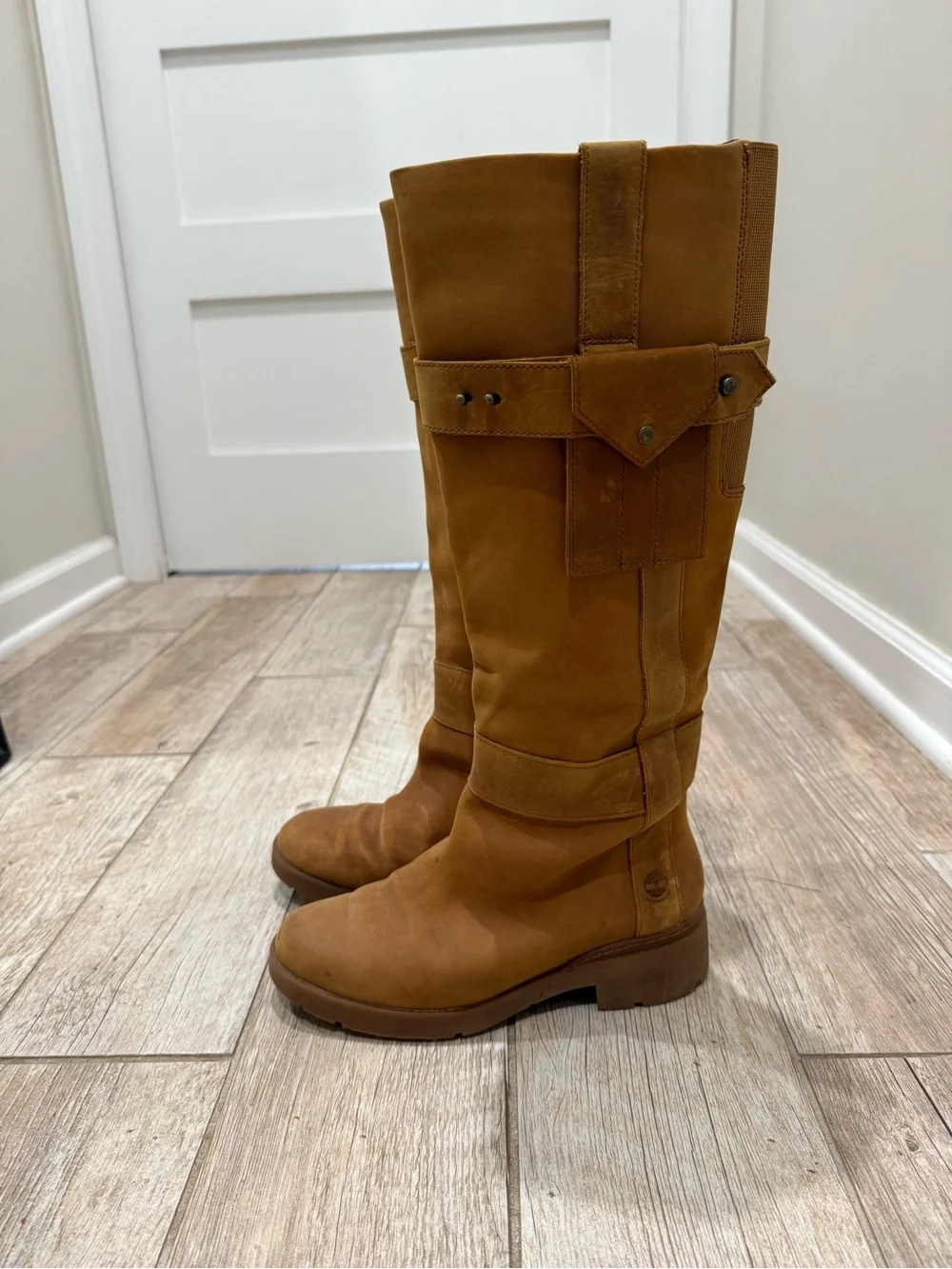 Timberland Tan Leather Knee-High Boot with Side Pocket Detail